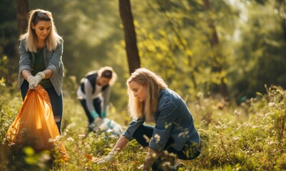 group of people comes together in nature to collect trash, demonstrating their commitment to conserving and protecting the natural environment