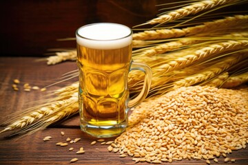 Wall Mural - a pilsner beer can next to barley grains