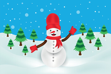 Wall Mural - Snowman with winter background