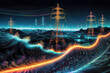 A colorful wallpaper with neon power line and sparkling water reflections