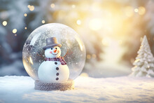 Christmas Bauble Glass Ball On Snow.Merry Christmas And Happy New Year Concept.