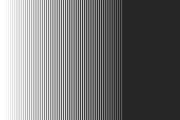 Poster - White vertical parallel gradient dynamic lines element isolated on black background. Minimalist abstract halftone stripes pattern.  Geometric vector illustration