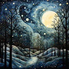 Poster - starry night snowflakes digital paper seamless patterns background