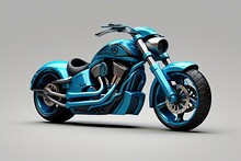Blue Motorcycle Isolated On Gray Background With Shadow. Generative AI