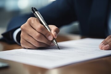 Close-up of a businessman signing a contract. Business concept