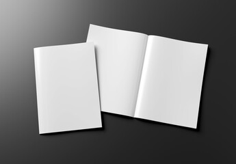 Wall Mural - magazine cover and open magazine mockup on grey. empty brochure template. 3d rendering