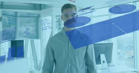 Poster - Animation of financial data processing over caucasian businessman in office