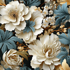 Poster - 3D Vintage Floral Elegance Digital Paper Seamless Patterns Background