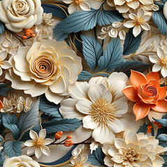 Poster - 3D Vintage Floral Elegance Digital Paper Seamless Patterns Background