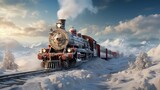 The North Pole Express with train Arctic landscape , illustrator image, HD