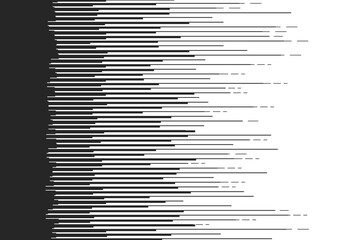 Poster - Black horizontal parallel dynamic random stroke weight speed lines isolated on white background with editable stroke. Minimalist abstract halftone fast stripes pattern.  Geometric vector illustration