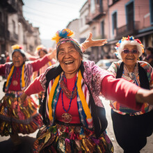 Peru Arequipa Parade With Old Women Dancing..