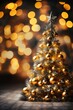 Christmas tree adorned against a yellow backdrop