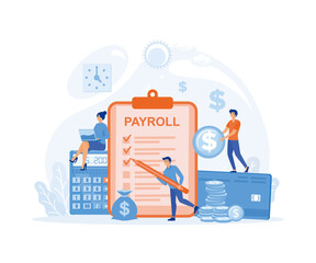 Payroll, Salary payment with Tiny People Character Concept, office accounting administrative or calendar pay date, employee wages concept, flat vector modern illustration