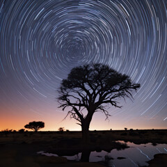 Wall Mural - star trails over camelthorn in desert.