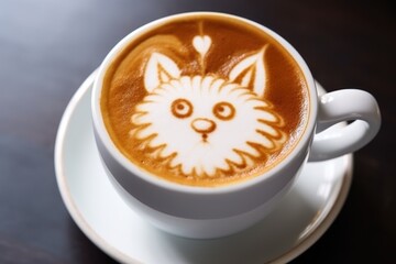 Sticker - a latte with cat foam art in a white porcelain cup