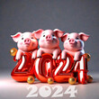 Cute piggies hold New Year's greetings.