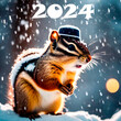 Funny chipmunk with a Christmas hat.