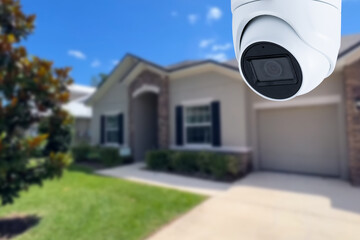 Poster - Security camera and private house on the background.
