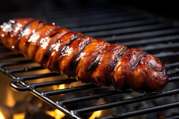 Canvas Print - close up shot of a sausage on a grill