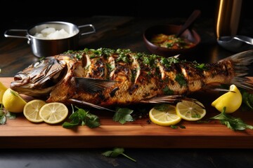 Wall Mural - grilled whole fish with charred skin