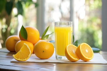 Canvas Print - freshly squeezed orange juice in a glass on a sunny table