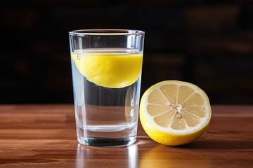 Wall Mural - lemon wedge at the edge of a full glass