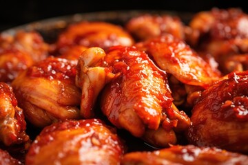 Poster - close-up of chicken wings dipped in spicy chili sauce