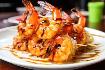 Poster - close-up shot of a single grilled shrimp with sauce glaze