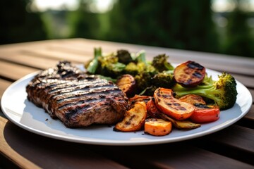 Sticker - seitan steak served with grilled vegetables