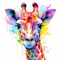 colorful image of giraffe, watercolor illustration isolated on white background