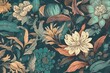 Vintage floral pattern on dark teal background