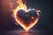 Burning heart of passion surrounded by fire and smoke, love concept. St Valentine dah holiday.