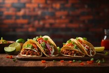 Tacos With A Rustic Red Brick Background
