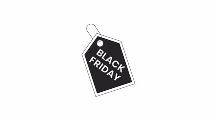 Poster - Black friday sale tag bw outline 2D promotional animation. Weekend shopping monochrome linear cartoon 4K video, promo offer. Hanging pricetag animated marketing sticker isolated on white background