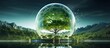 Digital ball juxtaposed with natural elements incorporating convergence and technology Ideas of ecology energy environment green technology and IT ethics