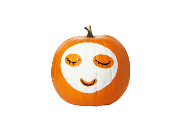 Wall Mural - PNG, Pumpkin with face mask, isolated on white background
