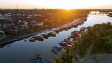 Hoi An Ancient Town By Thu Bon River In Vietnam At Morning. UNESCO World Heritage, At Quang Nam Province. Vietnam. Hoi An Is One Of The Most Popular Destinations In Vietnam