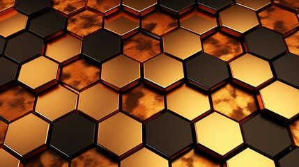 Wall Mural - Luxurious Digital Geometric Technology Gold and Black Hexagon Background