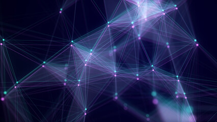 Leinwandbilder - Colored network connection structure with glitch effect. Science background. Abstract digital background. Big data visualization. 3d rendering.