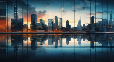 Wall Mural - city skyline at sunset