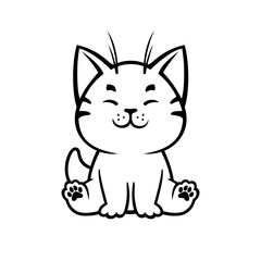 Wall Mural - cute baby cat. satisfied sitting kitten. children's vector illustration, black and white silhouette 