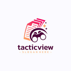 Binoculars document logo design vector. Planning strategy research symbol template.