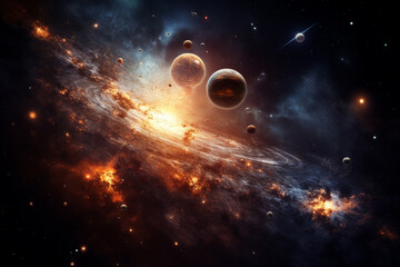 Wall Mural - illustration of a starry sky with planets in space. created with generative ai