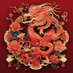 Wall Mural - dragon chinese new year emblem, chinese new year lunar new year banne, celebration season folklore, generative ai