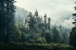 Ancient castle obscured by forest. Generative AI