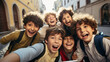 © standret - group school classmates making selfie in classroom
