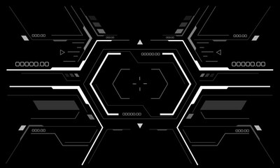 Poster - HUD sci-fi interface screen view white geometric on black design virtual reality futuristic technology creative display vector