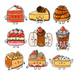 Cute cartoon dessert characters, vector set