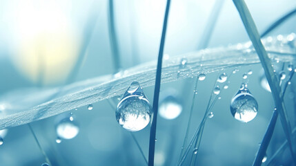 Poster - Water drops close up on blue background